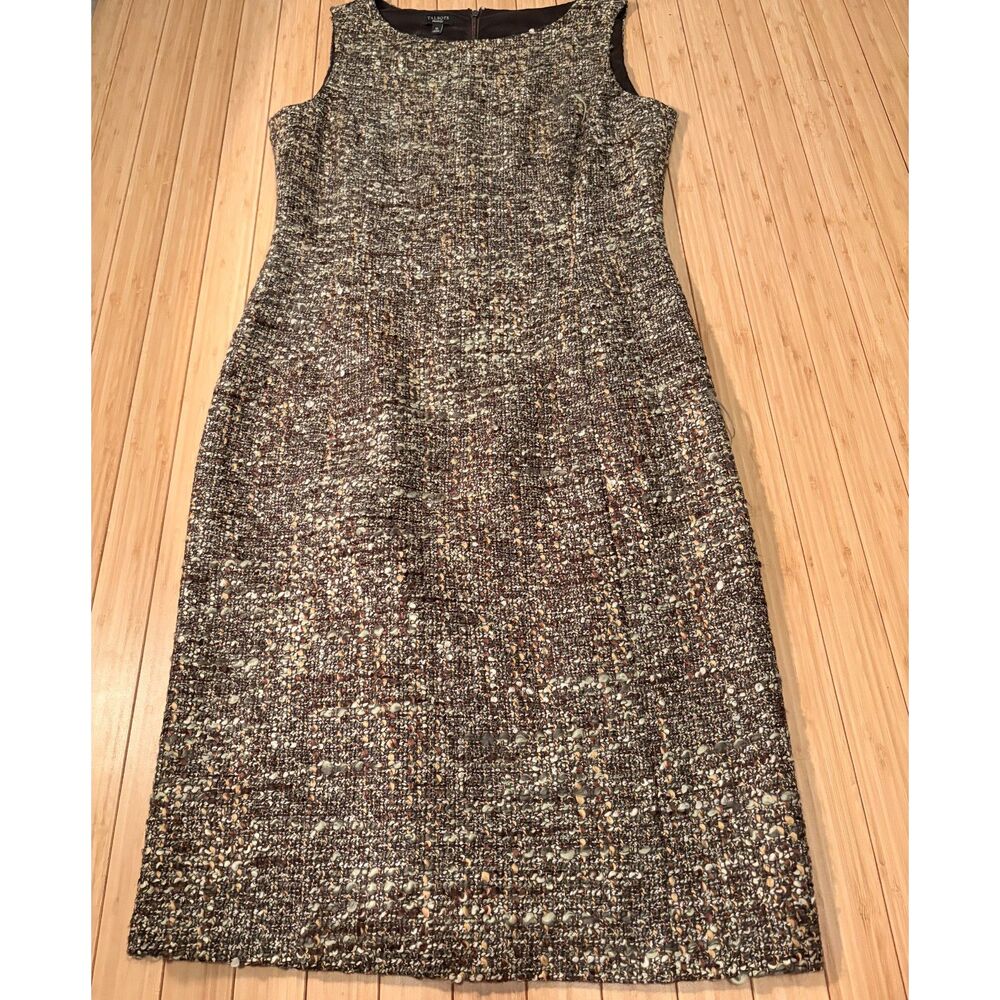 Talbots Women’s Size 10 Tweed Sleeveless Sheath Dress Brown Multicolor